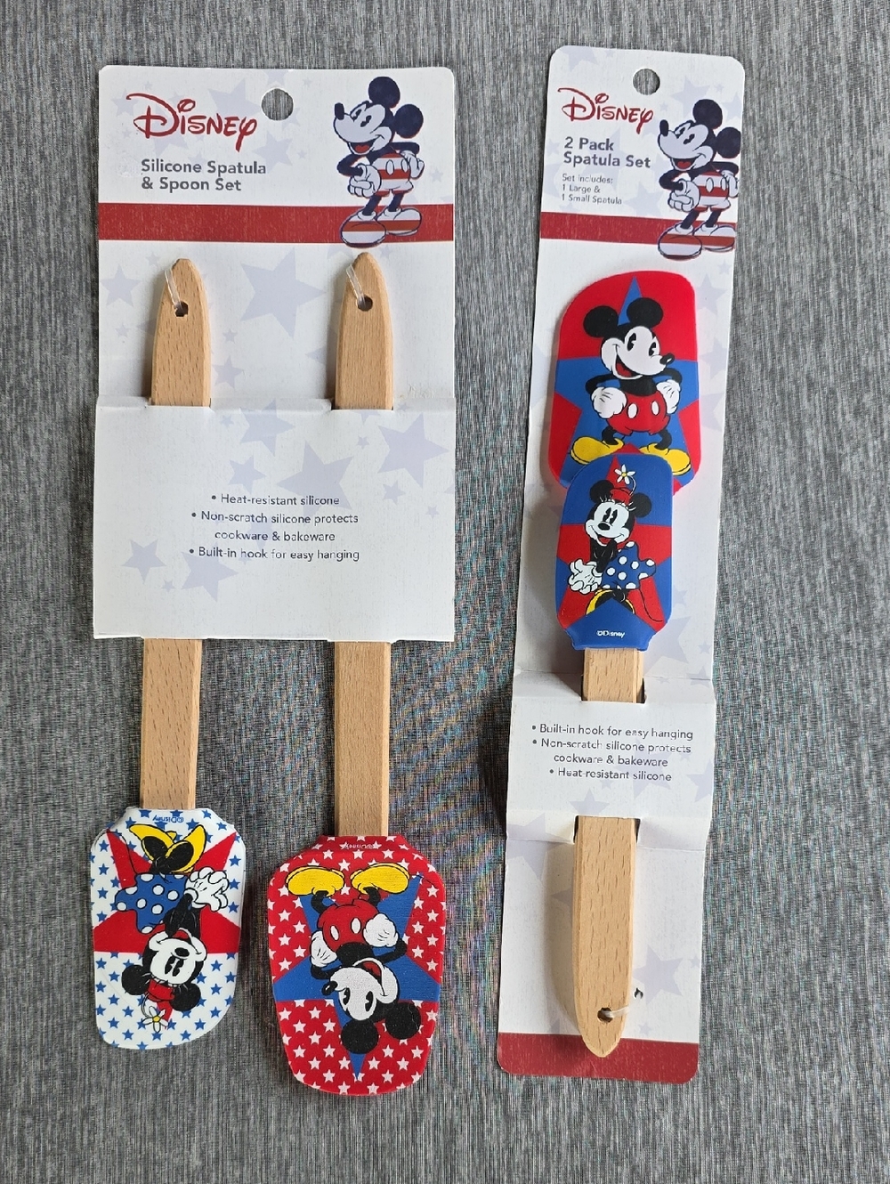 Disney Red & Blue Mickey & Minnie Silicone Spatula Spoon Sets (2 Packages)